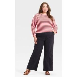 Universal Thread Women's High Rise Wide Leg Stretch Chino Pants in Navy Size 28